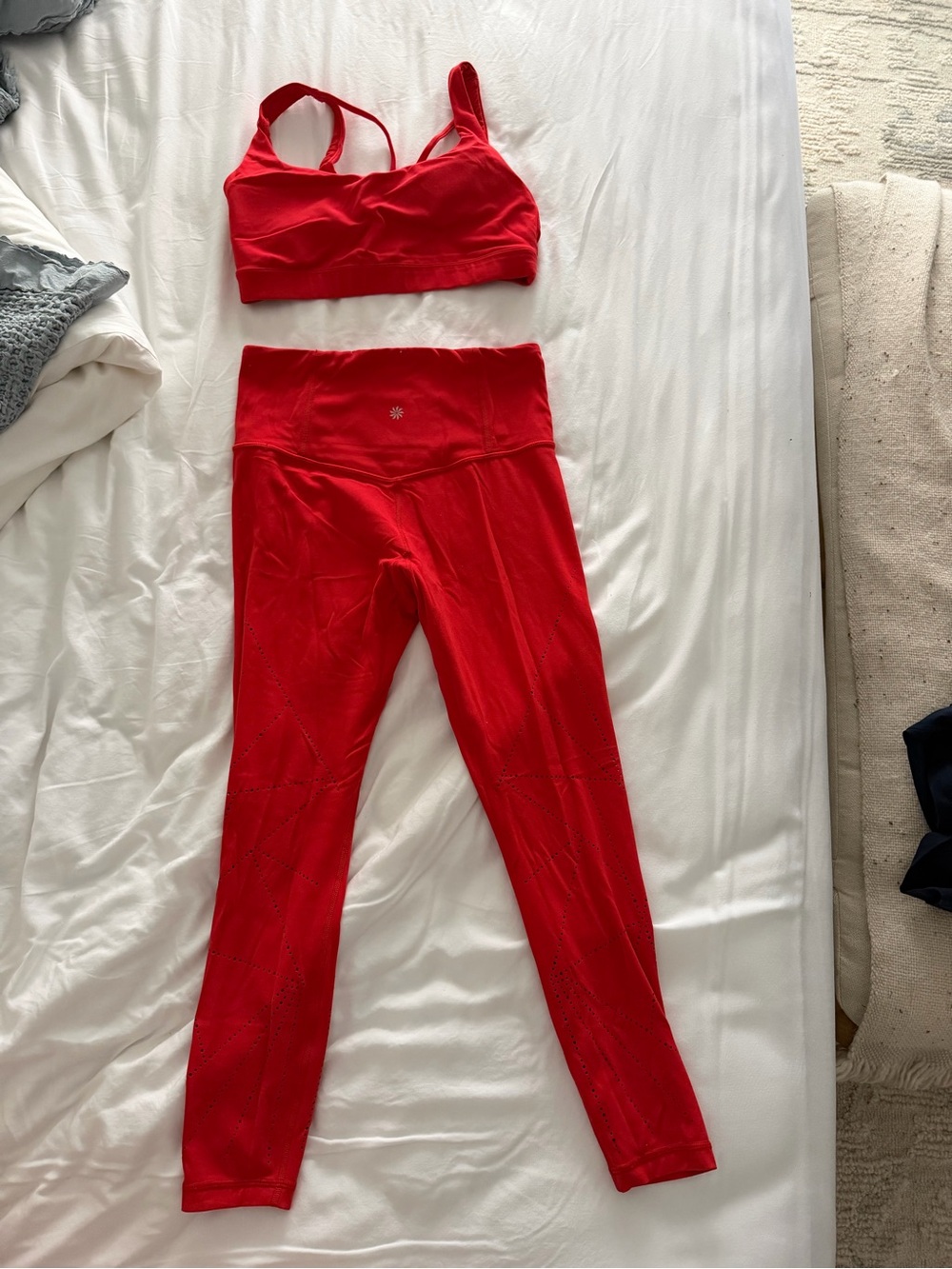 Athleta Red High-Waist Leggings with Matching Sports Bra